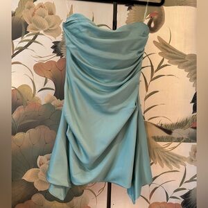 House of CB - Jasmine Satin Strapless Corset Dress in Jade Turquoise Size Small